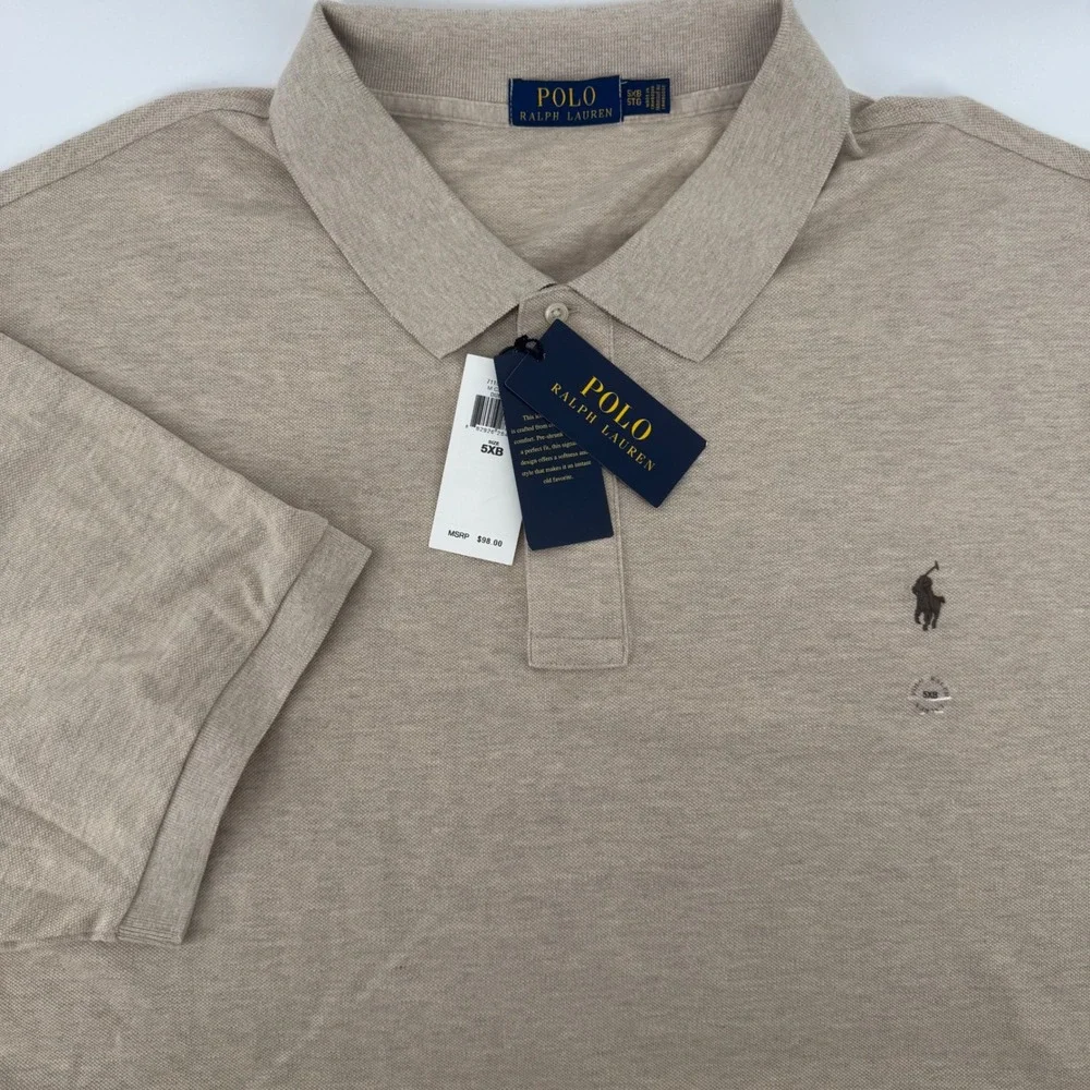 Polo Ralph Lauren Mens 5XB Dune Tan Cotton Pique Short Sleeve Polo Shirt‎ NEW